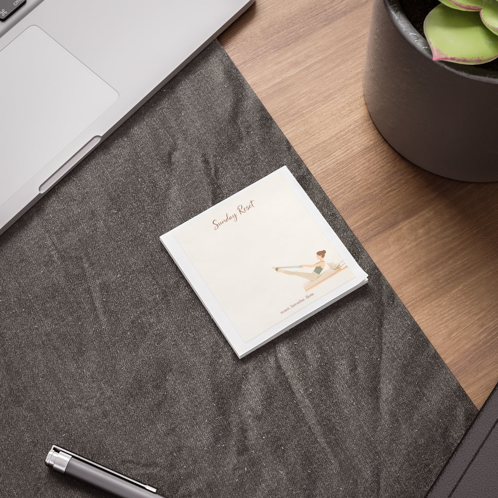 Sunday Rest Post-it Note Pad — Relaxing Yoga Illustration, 'reset. breathe. flow.' Sticky Notes