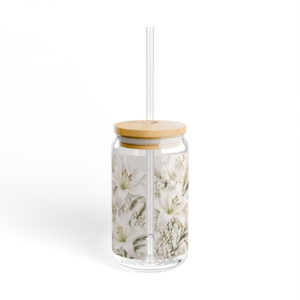 Slow Mornings Club Glass Can Tumbler — 16oz with Straw & Bamboo Lid