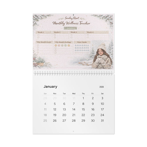 2026 Monthly Wellness Wall Calendar – Standard Calendar with Habit Trackers & Cozy Seasonal Artwork