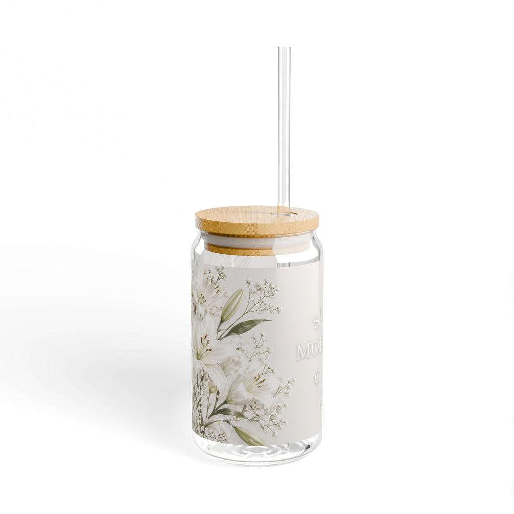 Slow Mornings Club Glass Can Tumbler — 16oz with Straw & Bamboo Lid
