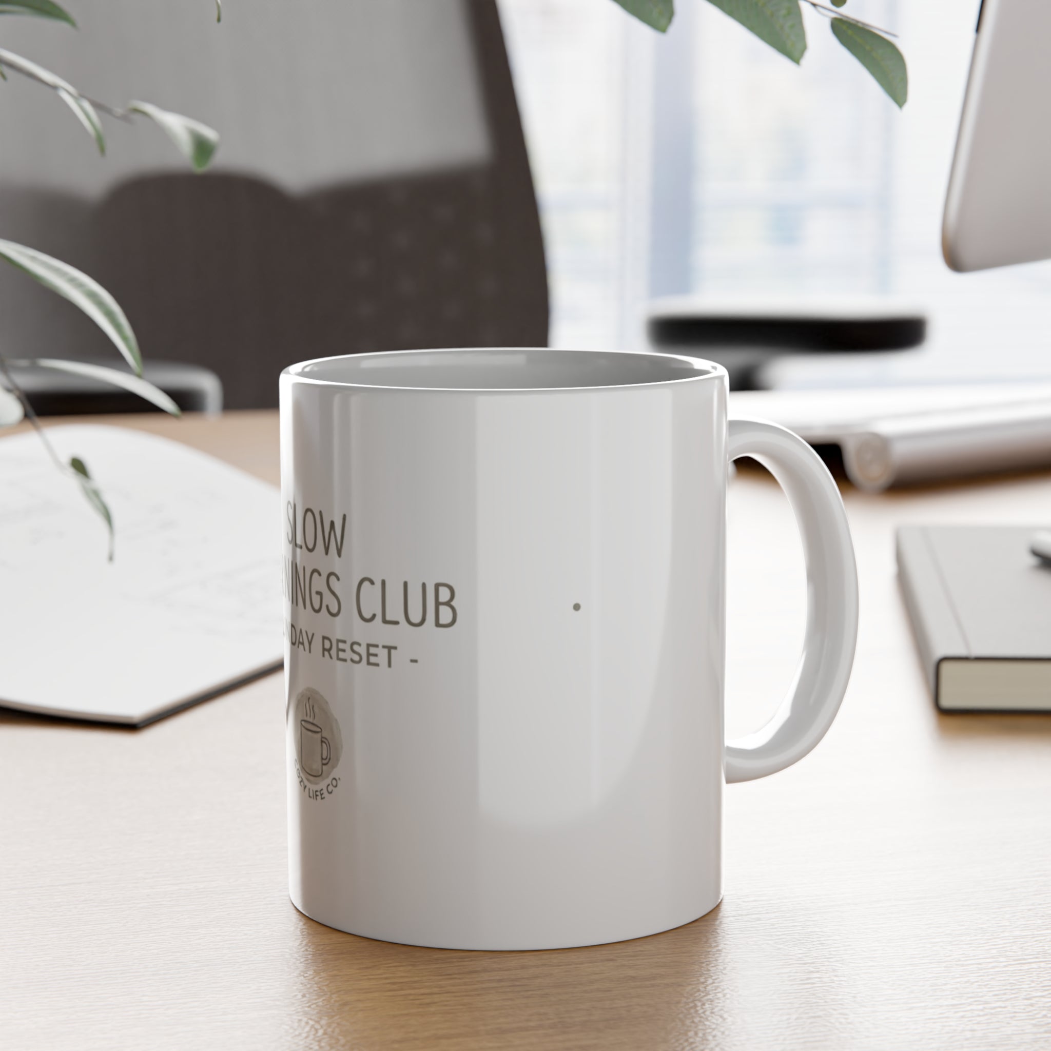Slow Mornings Club Ceramic Mug — "Sunday Reset" 11oz Coffee Cup