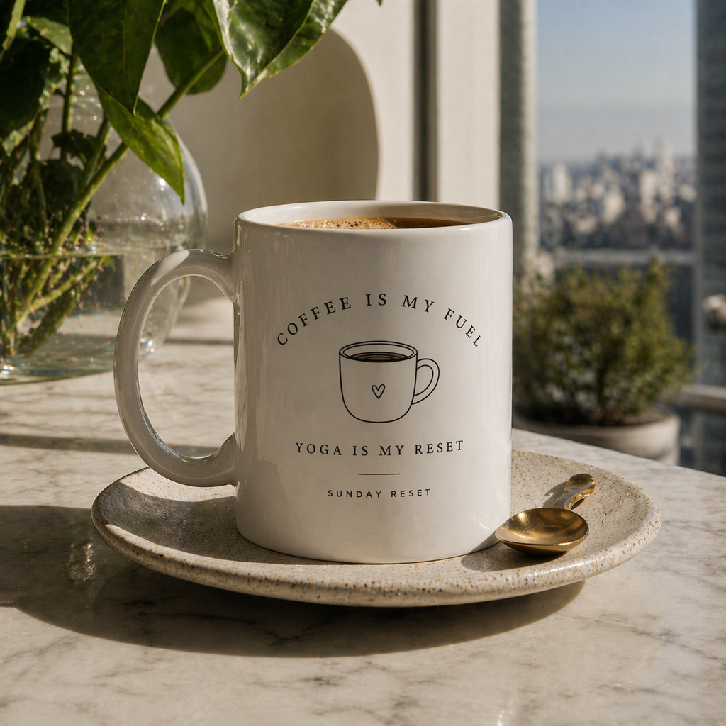 Coffee Is My Fuel, Yoga Is My Reset Mug — 11oz Ceramic Coffee Cup for Yogis & Morning Rituals