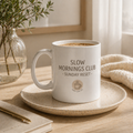 Slow Mornings Club Ceramic Mug — "Sunday Reset" 11oz Coffee Cup