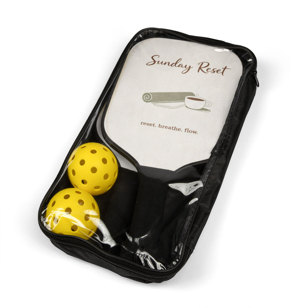 Sunday Reset Pickleball Paddles — Relaxing Yoga & Coffee Design Kit (2 Paddles + Balls)