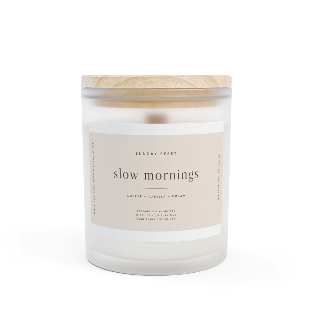 Slow Mornings Frosted Glass Candle – 11oz Soy Blend (Coffee • Vanilla • Cedar)