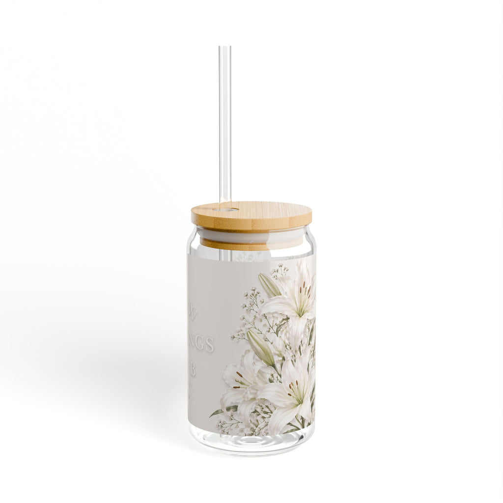 Slow Mornings Club Glass Can Tumbler — 16oz with Straw & Bamboo Lid