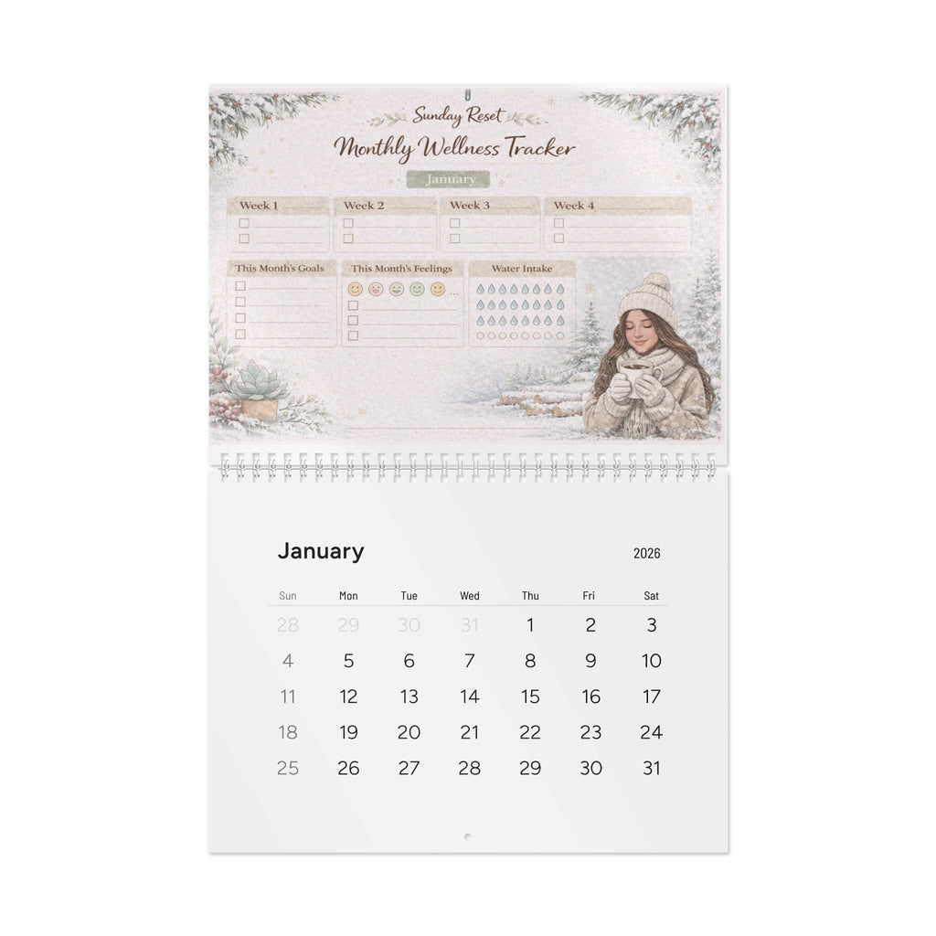 2026 Monthly Wellness Wall Calendar – Standard Calendar with Habit Trackers & Cozy Seasonal Artwork