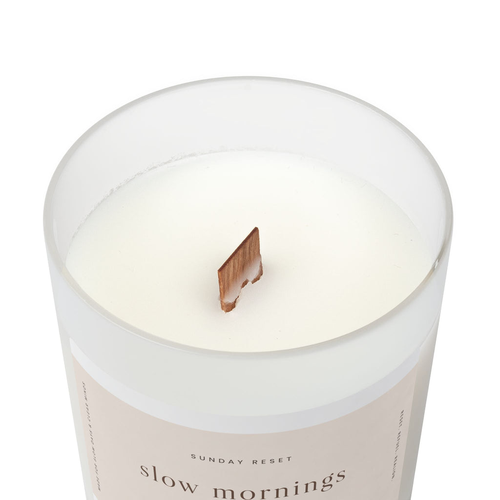 Slow Mornings Frosted Glass Candle – 11oz Soy Blend (Coffee • Vanilla • Cedar)
